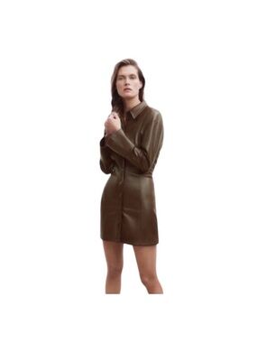 Zara Olive Faux Leather Mini  Dress